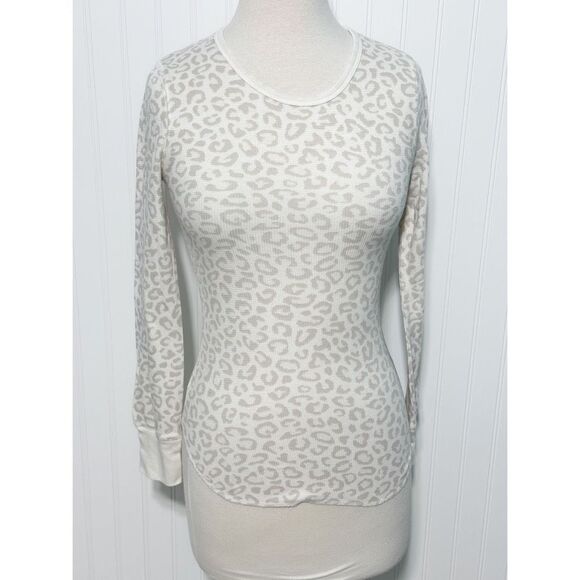 Old Navy Women's Leopard Print Long Sleeve Thermal‎ Top Cream White Size Small - Picture 9 of 9